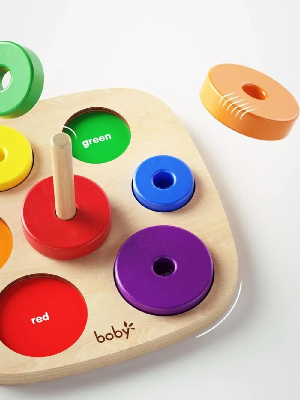 Colorful Wooden Rainbow Ring Stacker Toy for Toddlers - Montessori Learning